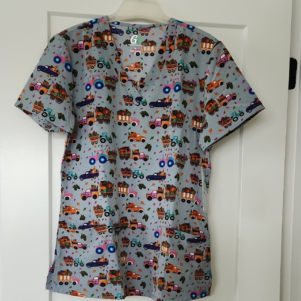 Colorful Vehicle Print Women's Scrub Top